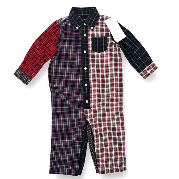 Ralph Lauren Plaid Cotton Poplin Fun Coverall Baby Boy Sz 9 Mos Mixed Media